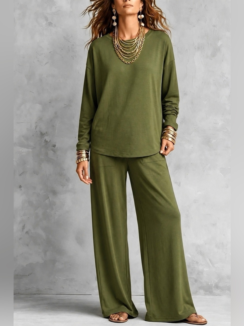 Long Sleeve Top and Wide-Leg Pants Set - Picture 2 of 7